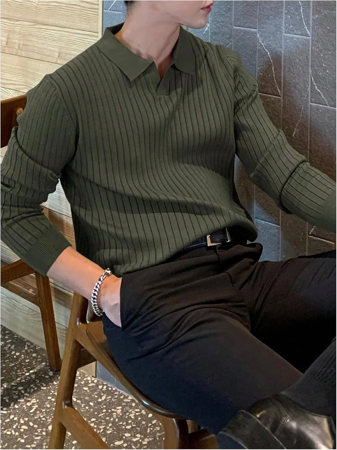 COZYEASE Men's Solid Ribbed Knit Sweater Casual Long Sleeve Shirt Pullover Tops