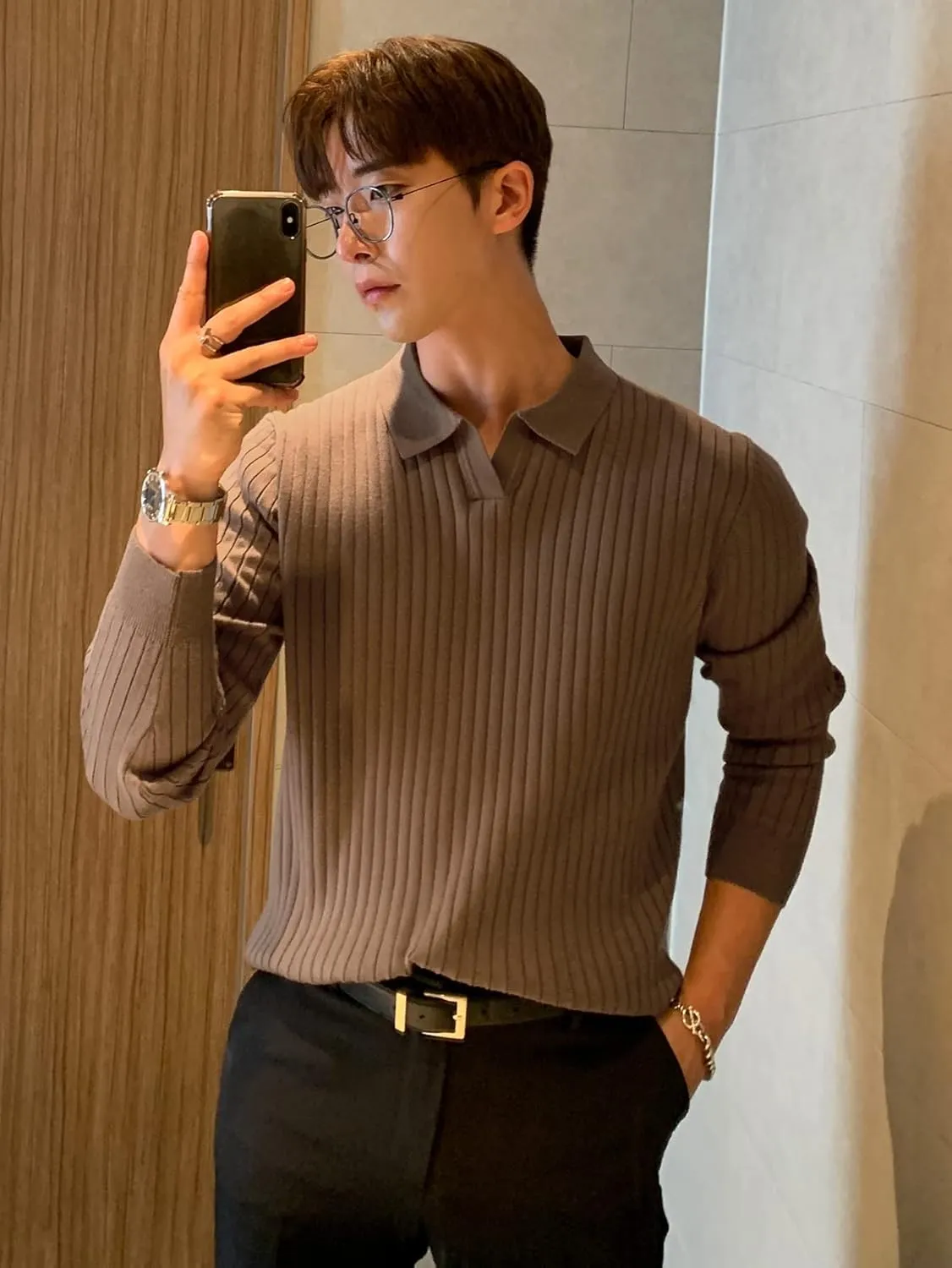 COZYEASE Men's Solid Ribbed Knit Sweater Casual Long Sleeve Shirt Pullover Tops