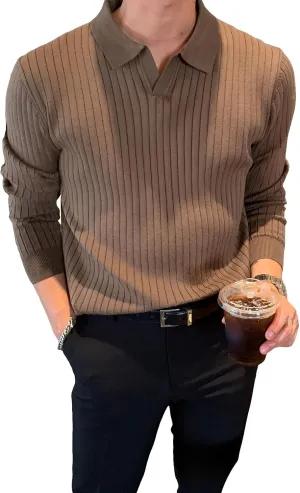 COZYEASE Men's Solid Ribbed Knit Sweater Casual Long Sleeve Shirt Pullover Tops
