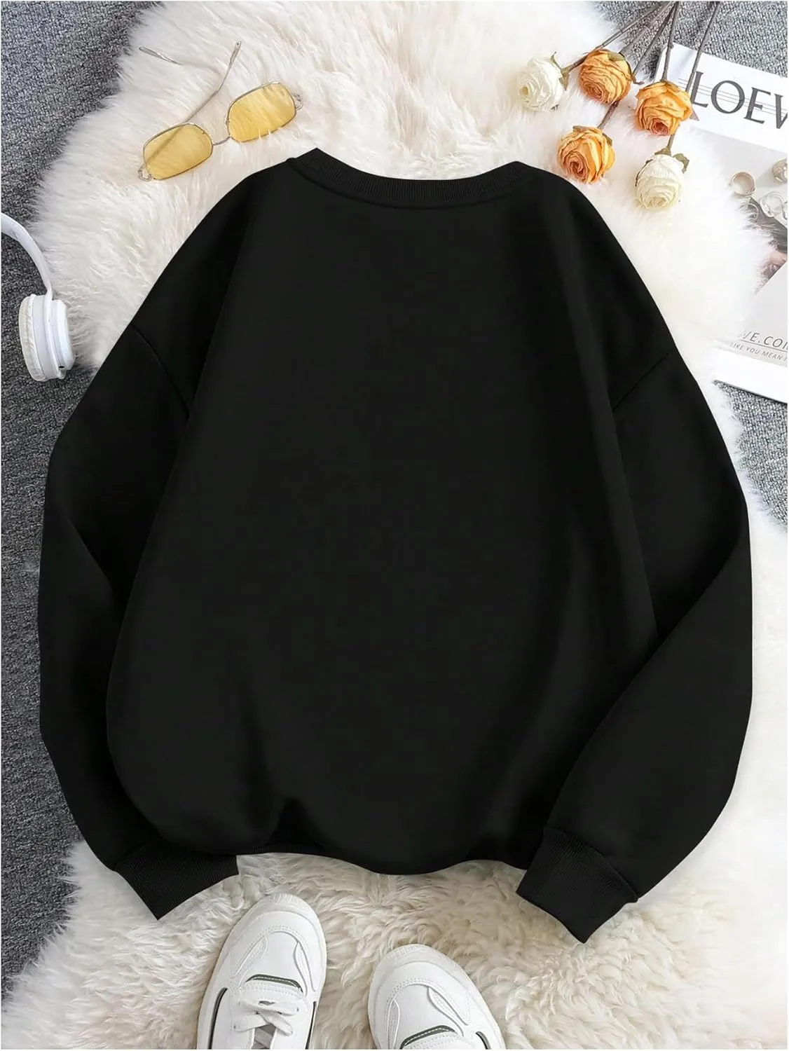 COZYEASE Women's Number Print Crewneck Sweatshirts Long Sleeve Drop Shoulder Graphic Pullovers Jersey Tops