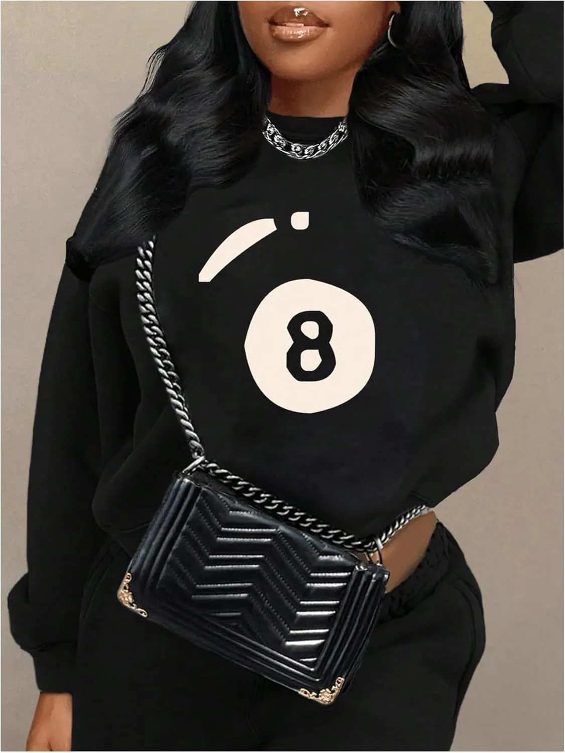 COZYEASE Women's Number Print Crewneck Sweatshirts Long Sleeve Drop Shoulder Graphic Pullovers Jersey Tops