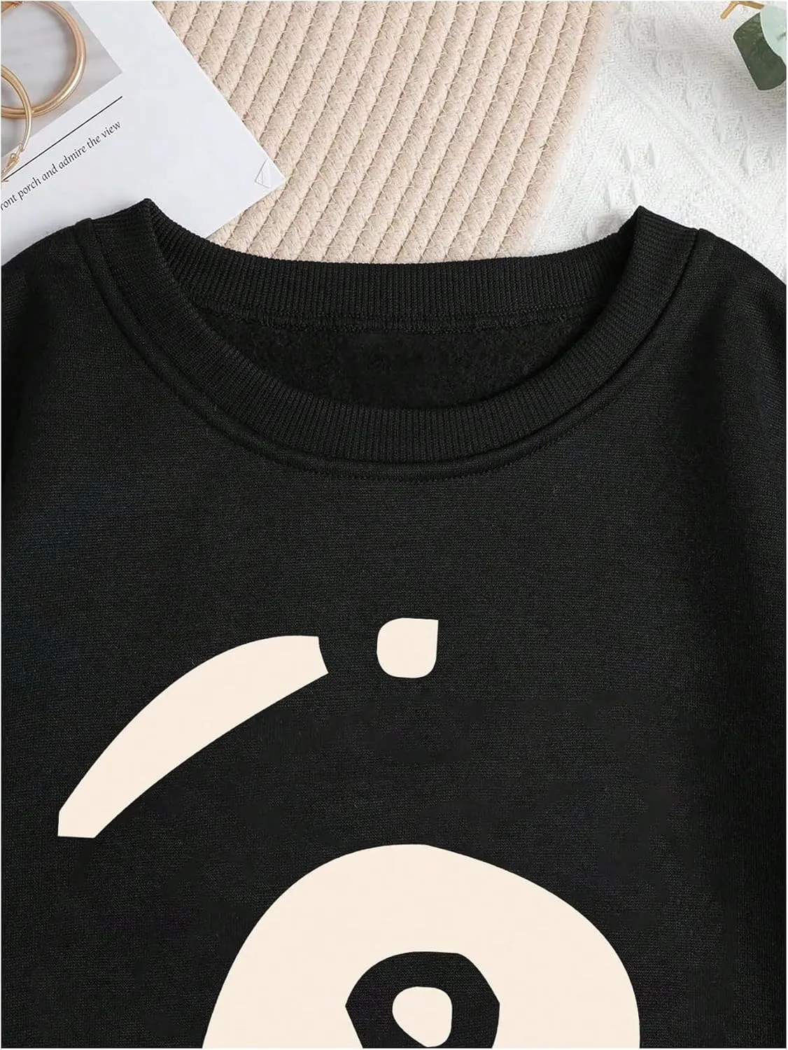 COZYEASE Women's Number Print Crewneck Sweatshirts Long Sleeve Drop Shoulder Graphic Pullovers Jersey Tops