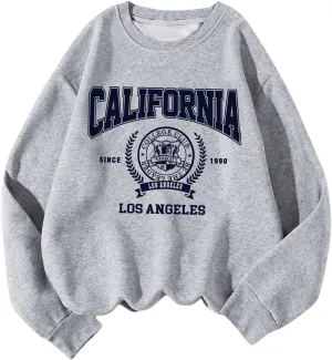COZYEASE Women's Plus Size Graphic Crewneck Sweatshirt Letter Print Long Sleeve Baggy Pullovers Preppy Tops