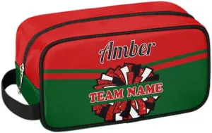 Custom Cheer Toiletry Bag, Personalized Name Makeup Bag Waterproof Toiletries Bag Travel Accessories Shaving Makeup Pouch, Red Green
