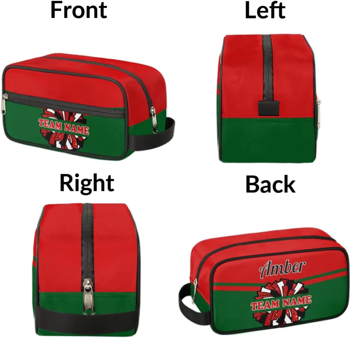 Custom Cheer Toiletry Bag, Personalized Name Makeup Bag Waterproof Toiletries Bag Travel Accessories Shaving Makeup Pouch, Red Green