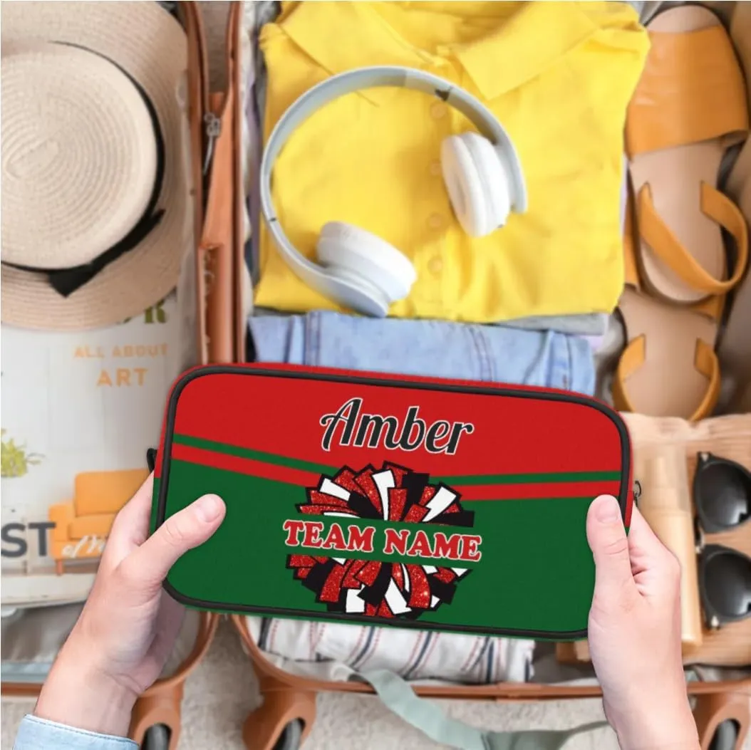 Custom Cheer Toiletry Bag, Personalized Name Makeup Bag Waterproof Toiletries Bag Travel Accessories Shaving Makeup Pouch, Red Green