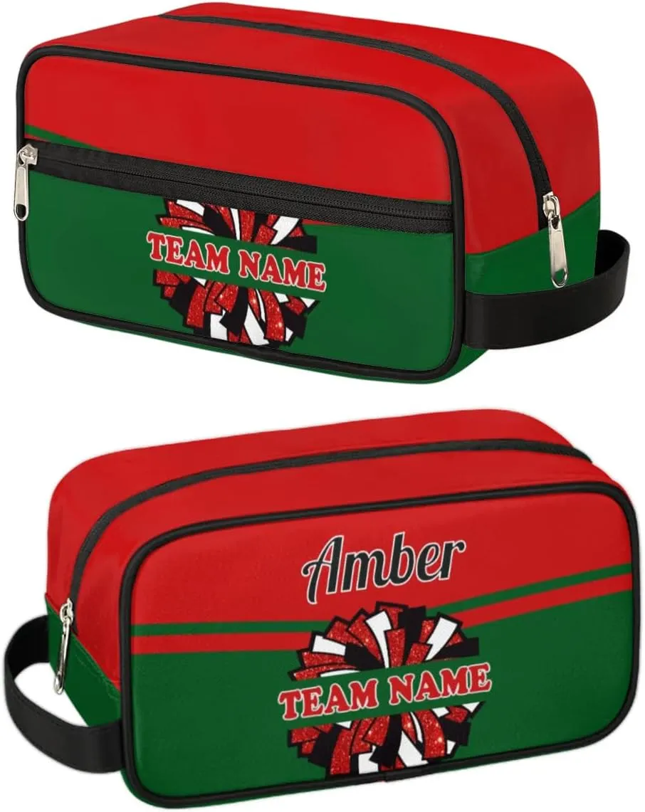 Custom Cheer Toiletry Bag, Personalized Name Makeup Bag Waterproof Toiletries Bag Travel Accessories Shaving Makeup Pouch, Red Green
