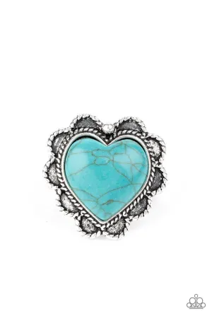 Desert Desire Turquoise Blue Stone Heart Ring - Paparazzi Accessories