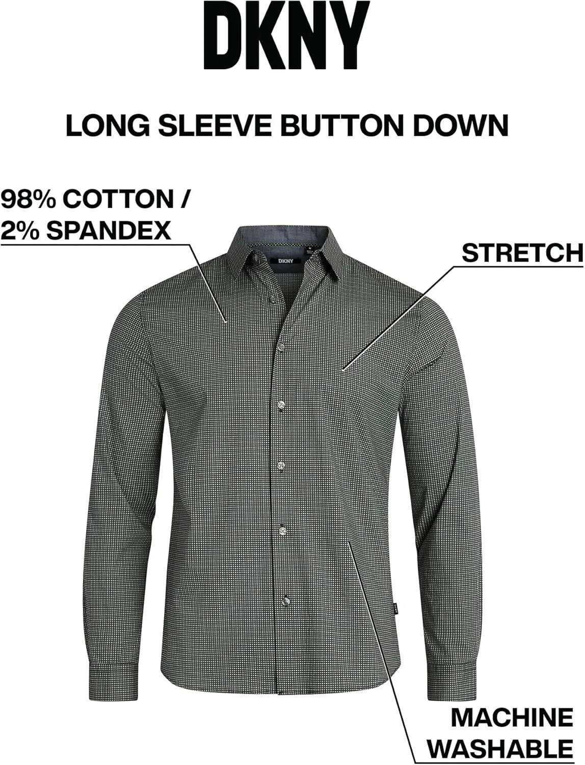 DKNY Men's Long Sleeve Button Down Shirt - Printed Mens Casual Button Up Shirts