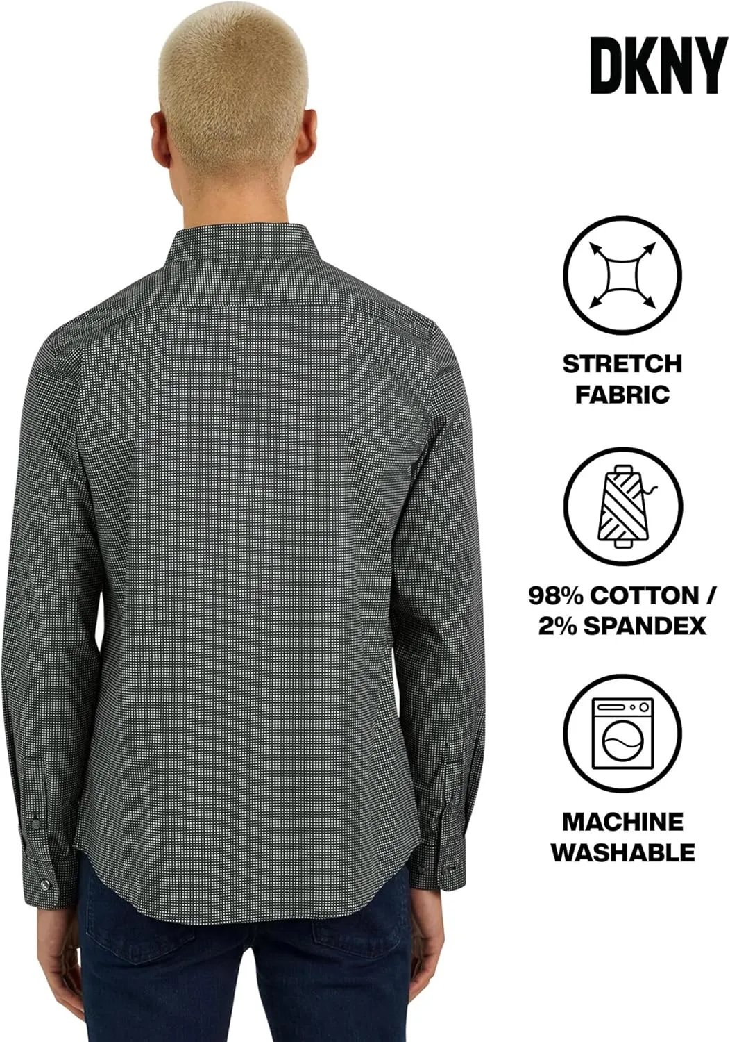 DKNY Men's Long Sleeve Button Down Shirt - Printed Mens Casual Button Up Shirts