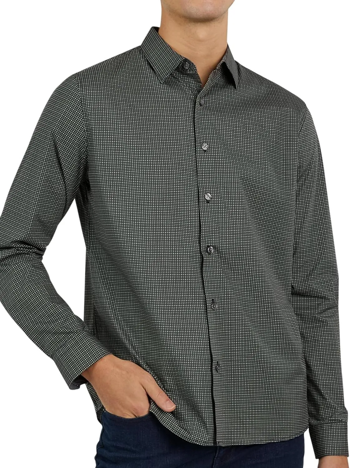 DKNY Men's Long Sleeve Button Down Shirt - Printed Mens Casual Button Up Shirts