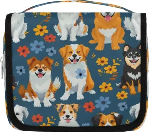 Dog Flowers Hanging Travel Toiletry Bag Cosmetic Bag Portable Wash Bag with Hook for Bathroom Accessories Toiletries Cosmetics