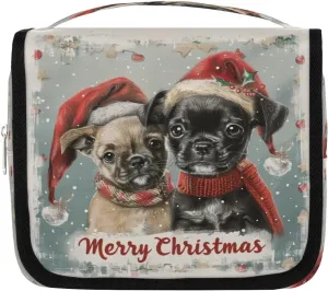 Dogs Christmas Hanging Travel Toiletry Bag Cosmetic Bag Portable Wash Bag with Hook for Bathroom Accessories Toiletries Cosmetics