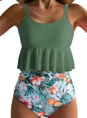 Dokotoo Bikini Set for Women Swimsuits 2025 Ruffle Tops and Floral Bottoms Swim Suit Bathing Suit for Holidays