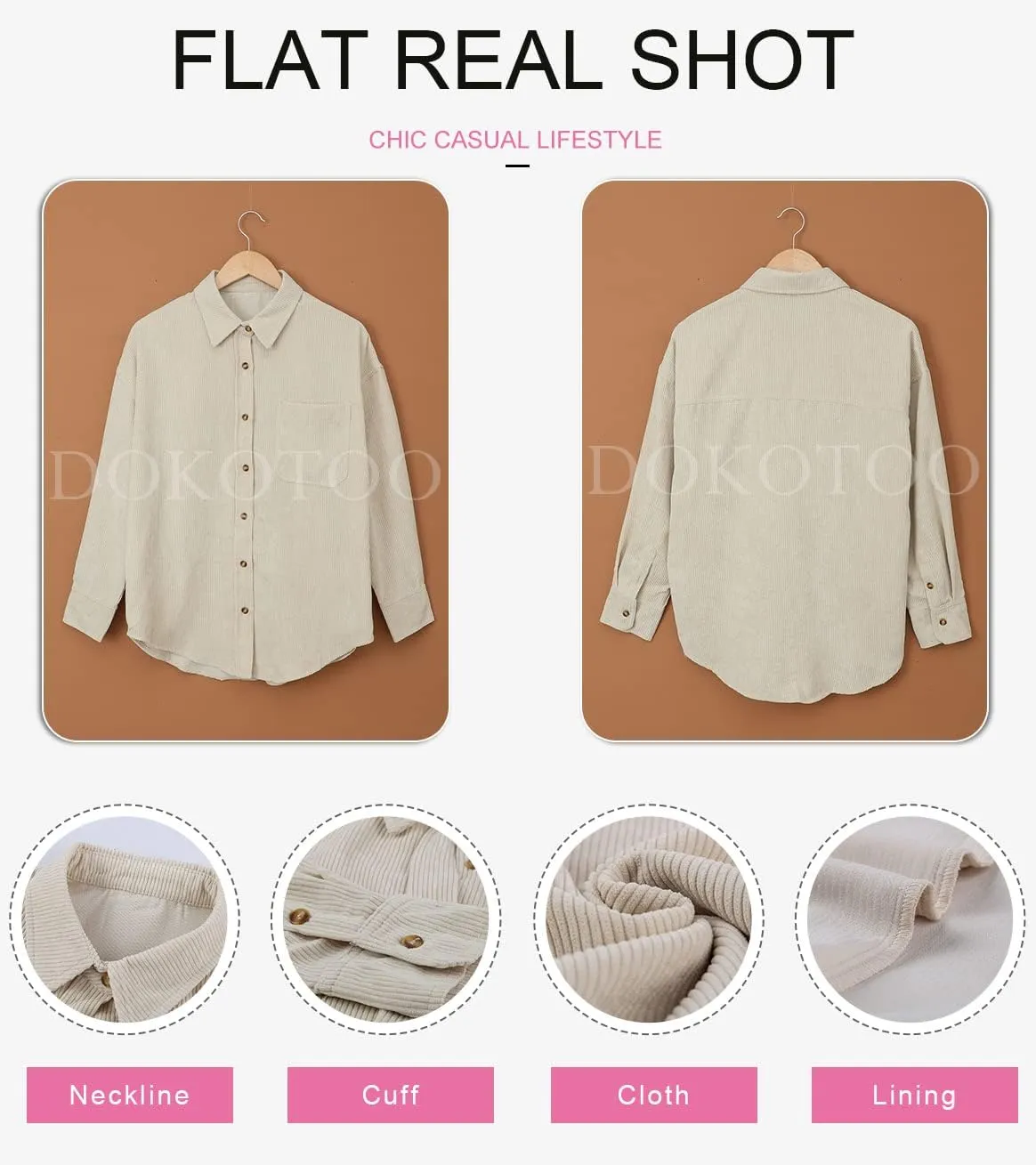 Dokotoo Womens Corduroy Button Down Shirts Boyfriend Long Sleeve Oversized Blouses Tops