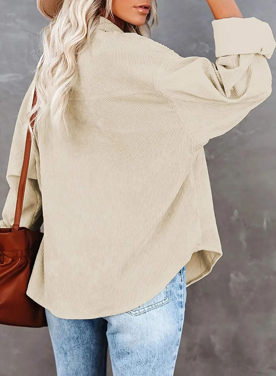 Dokotoo Womens Corduroy Button Down Shirts Boyfriend Long Sleeve Oversized Blouses Tops