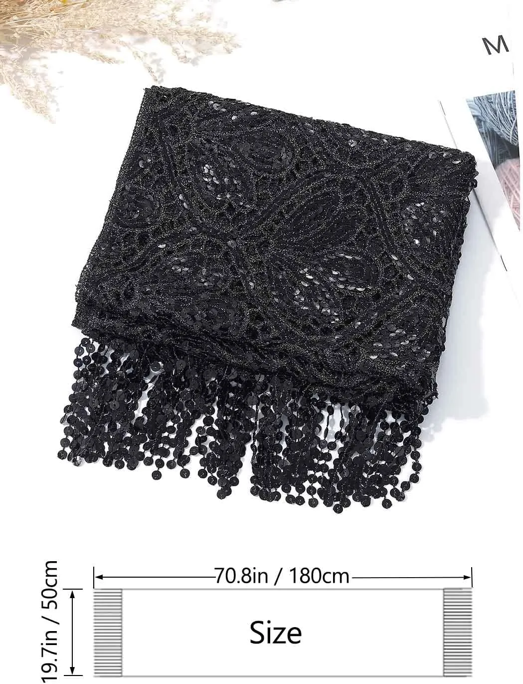EASEDAILY Women Sequin Shawls and Wraps for Evening Dresses Sparkly Fringe Bridal Scarf