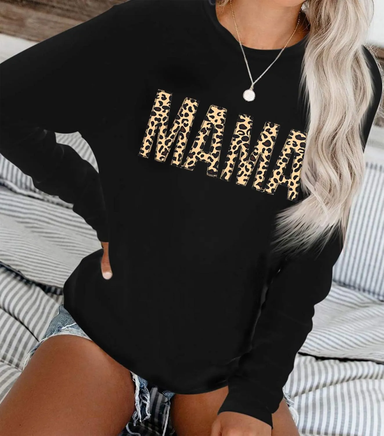 EGELEXY Mama Sweatshirts Women Embroidery Mom Life Blouse Mama Crewneck Pullover Long Sleeve Tops