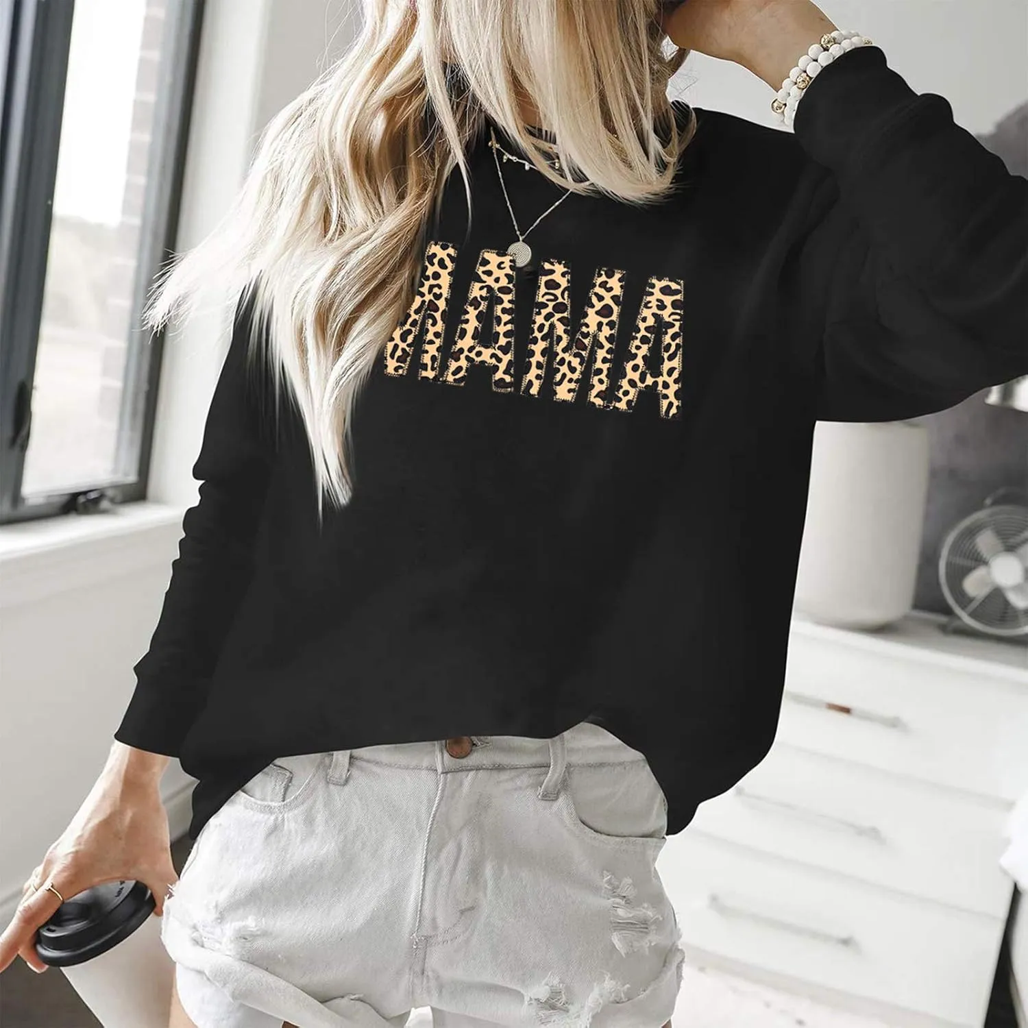 EGELEXY Mama Sweatshirts Women Embroidery Mom Life Blouse Mama Crewneck Pullover Long Sleeve Tops
