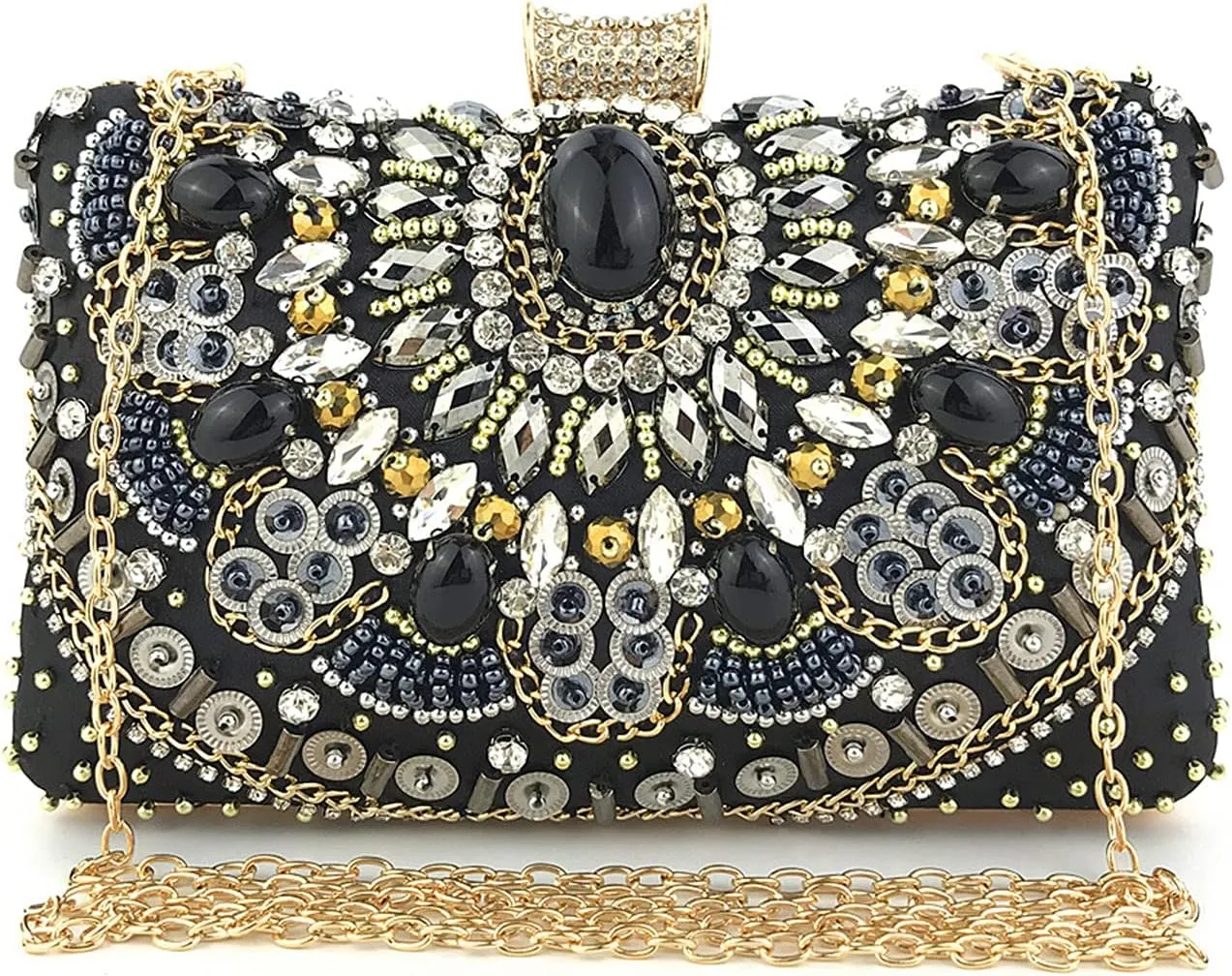 Elegant accessories Shoulder Bag for Women Evening Handbag Women Clutch Purses with Pearl Diamonds for Wedding Prom, Black