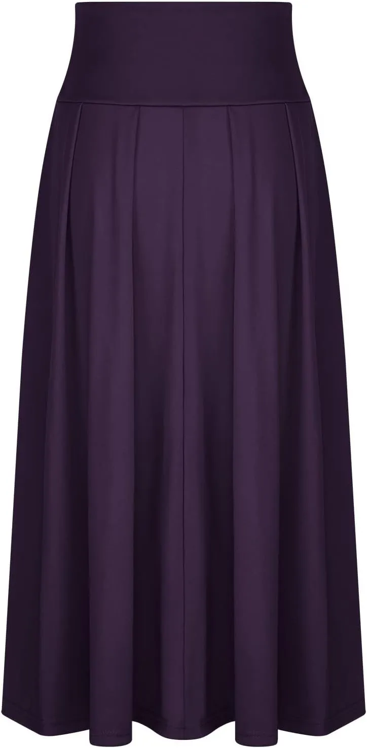 Elegant High Waisted Skirts for Women Elastic A Line Flared Skirt Stretchy Pleated Midi Skirts Ankle Length Skirt
