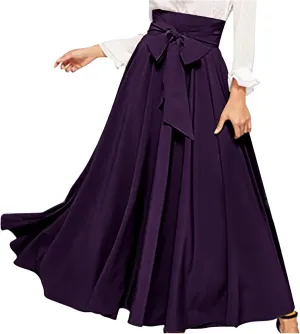 Elegant High Waisted Skirts for Women Elastic A Line Flared Skirt Stretchy Pleated Midi Skirts Ankle Length Skirt
