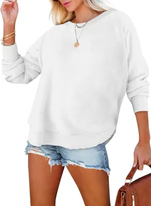 EVALESS Sweatshirt for Women Crewneck Long Sleeve Side Split Tops Casual Solid Color Loose Pullover Shirts 2025 Clothes