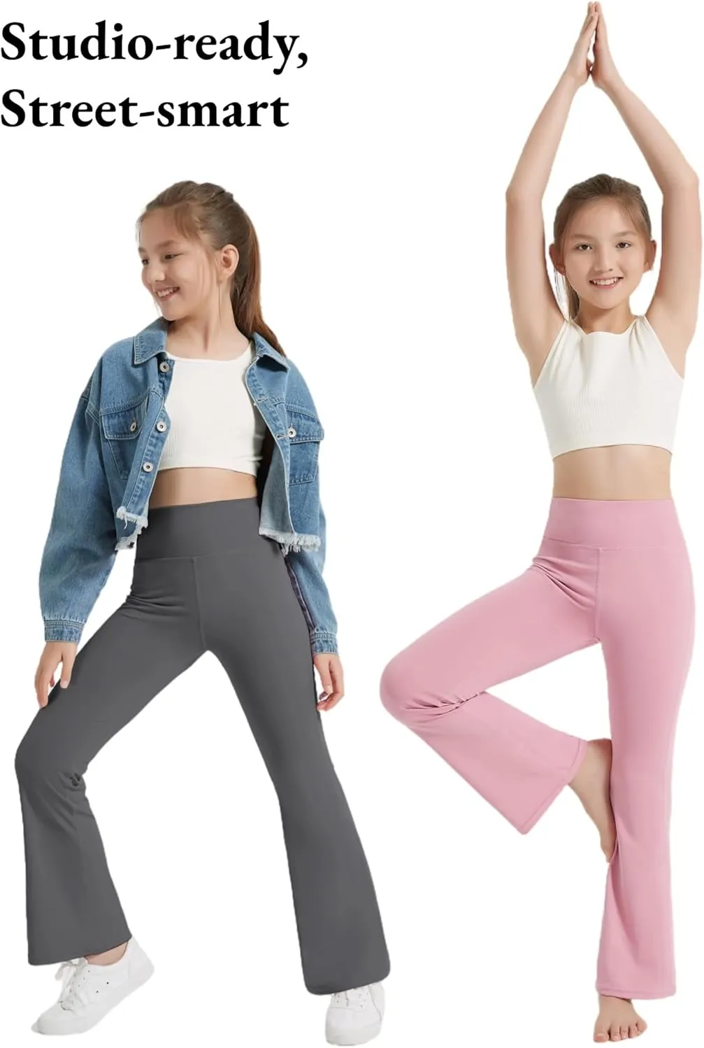 EXARUS 4 Pack Girls Leggings Kids Yoga Pants Crossover V Waist Ankle/Full Length High Waisted for School Casual Dance