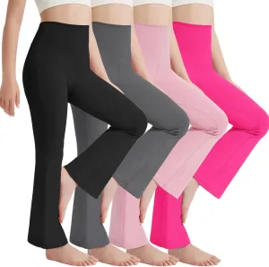 EXARUS 4 Pack Girls Leggings Kids Yoga Pants Crossover V Waist Ankle/Full Length High Waisted for School Casual Dance