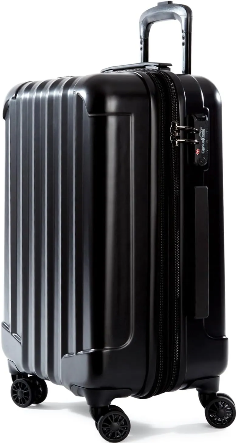 Expandable Hardside Carry On Luggage 22x14x9 Airline Approved Rolling Suitcase with Double Spinner Wheels, Ultra Light 21-Inch (Jet Black)