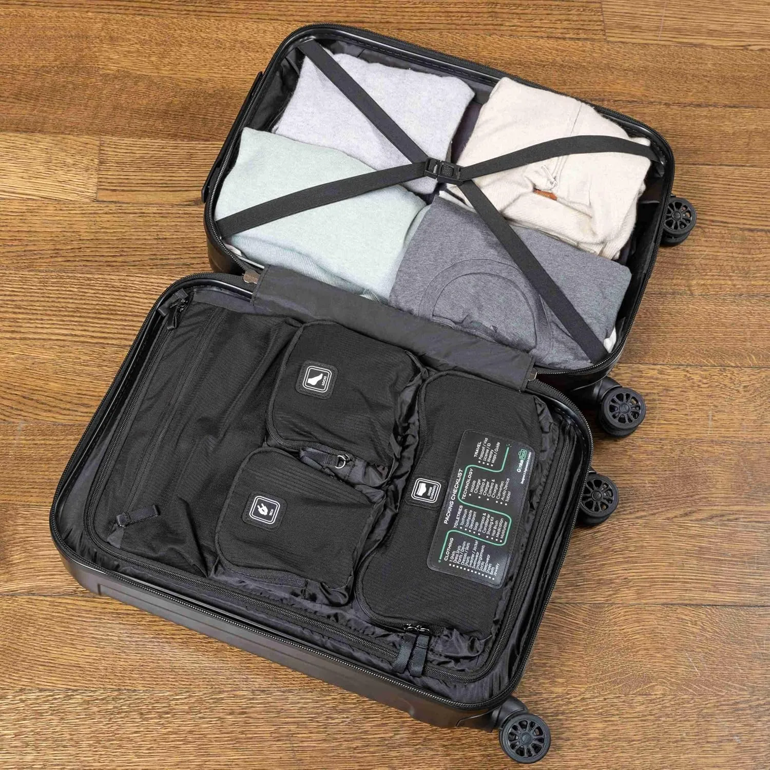 Expandable Hardside Carry On Luggage 22x14x9 Airline Approved Rolling Suitcase with Double Spinner Wheels, Ultra Light 21-Inch (Jet Black)