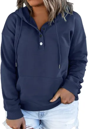 Eytino Plus Size Hooded for Women Tops Long Sleeve Button Collar Drawstring Hoodies Pullover Sweatshirts with Pockets(1X-5X)