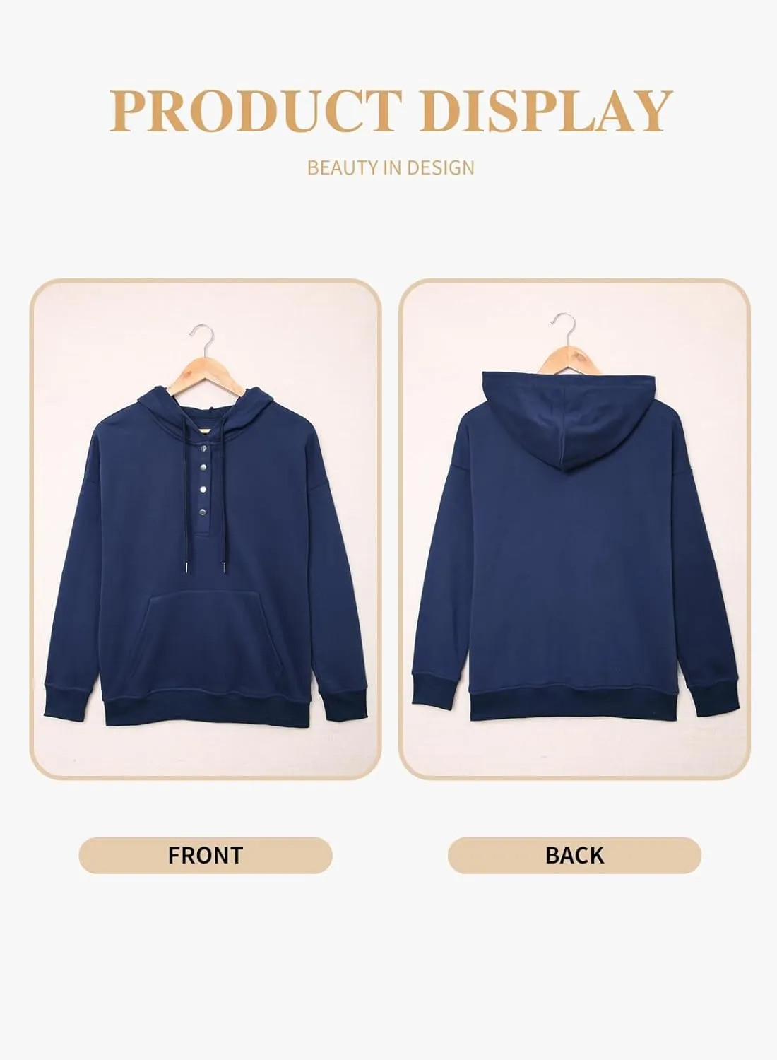 Eytino Plus Size Hooded for Women Tops Long Sleeve Button Collar Drawstring Hoodies Pullover Sweatshirts with Pockets(1X-5X)