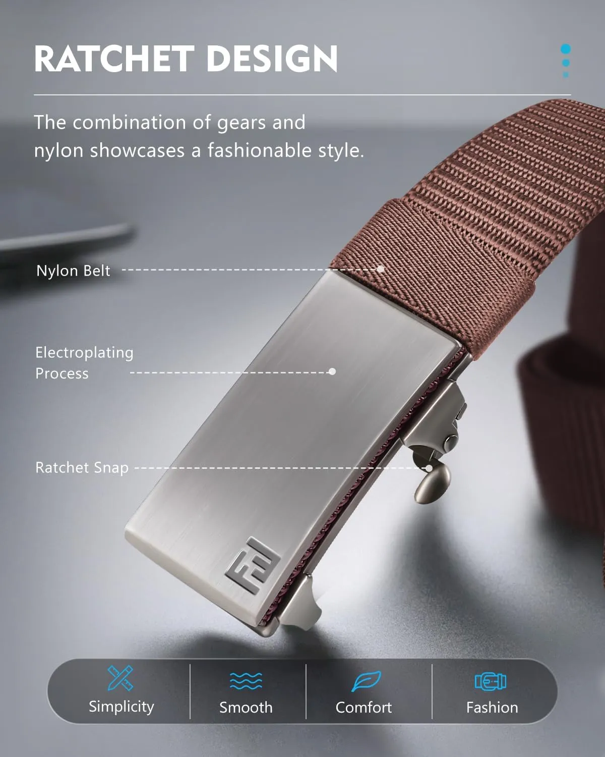 FAIRWIN Men's Ratchet Web Belt,1.25 inch Nylon Automatic Buckle,No Holes Invisible Belts for Men Jeans Pants