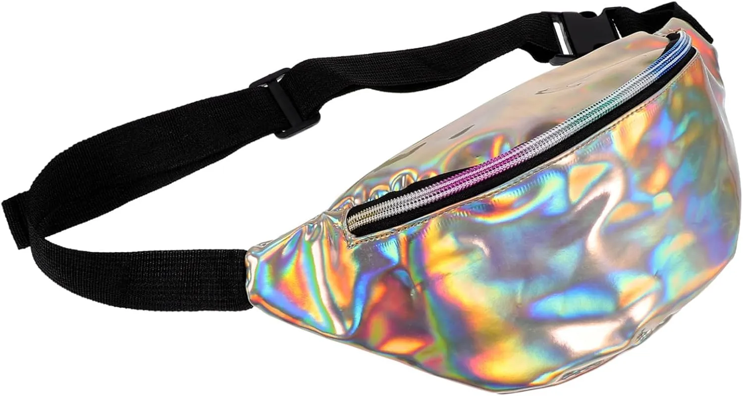 Fashion Holographic Pu Leather Fanny Pack Large Capacity Waist Pouch Unisex Belt Bag Crossbody Bag for Festival Accessories