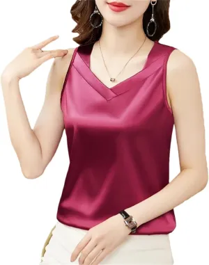 Fashion Strap Tops Women V Neck Satin Basic Tank Tops All-Match Camisole Suspender Casual Woman Clothing