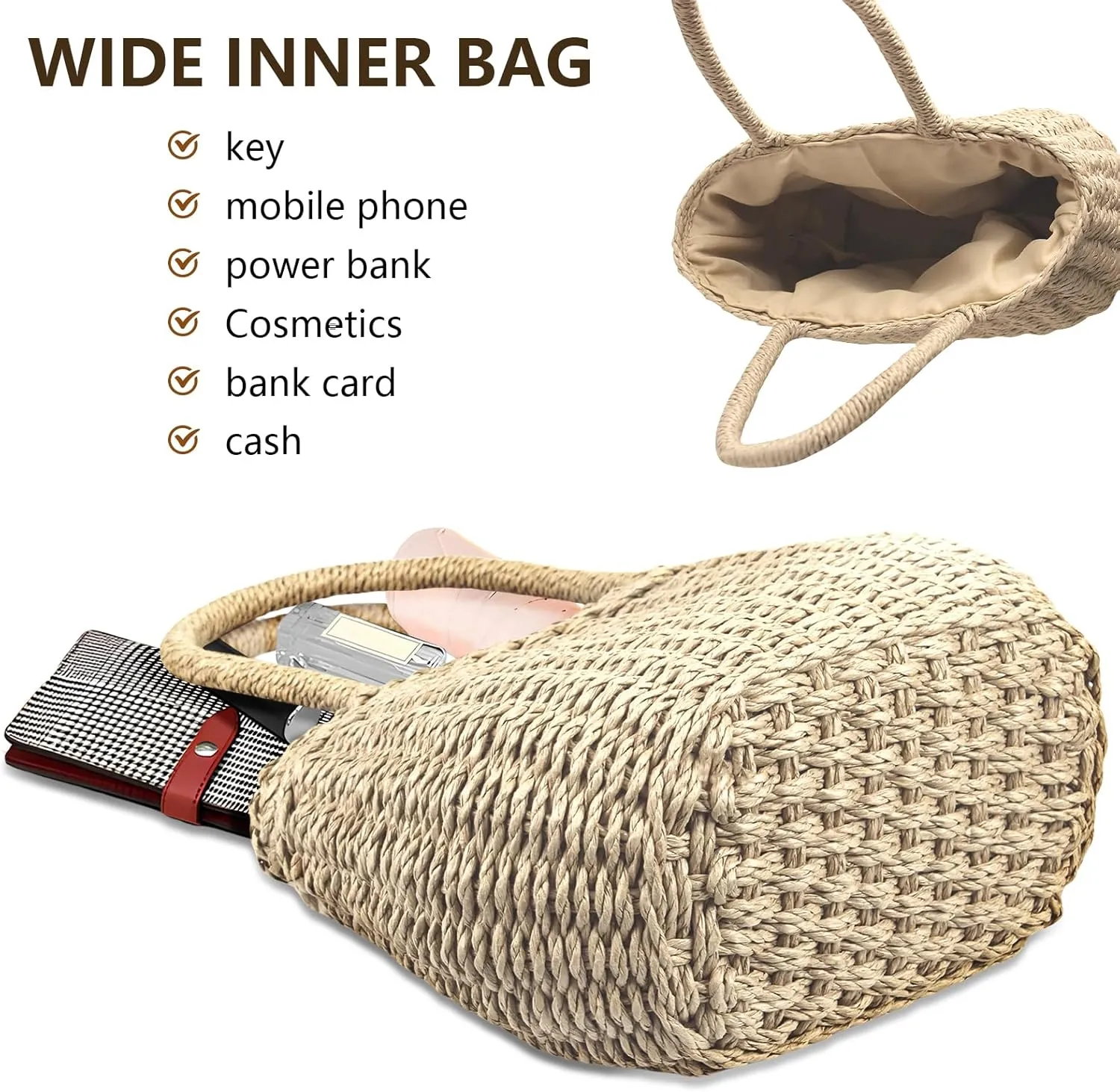 FENBEN Straw Hobo Bags for Women Weave Crossbody Bag Beach Purse Rattan Shoulder Handbag Vacation