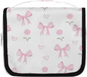 Flowers Bows Hanging Travel Toiletry Bag Cosmetic Bag Portable Wash Bag with Hook for Bathroom Accessories Toiletries Cosmetics