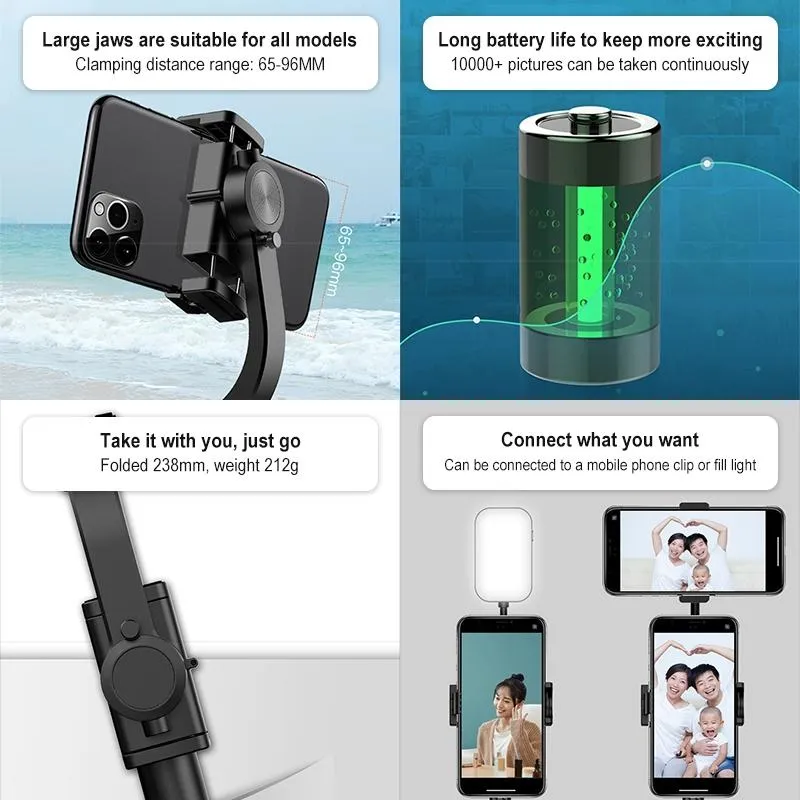 Foldable 3-in-1 Gimbal Stabilizer with Bluetooth Remote and Tripod for Smartphones