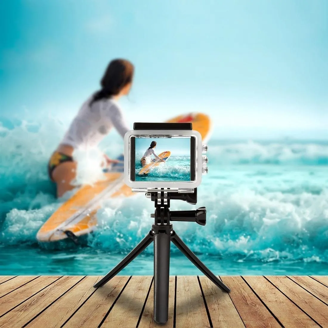 Foldable 3-way Tripod Selfie Stick for Action Cameras - 20-58cm Length