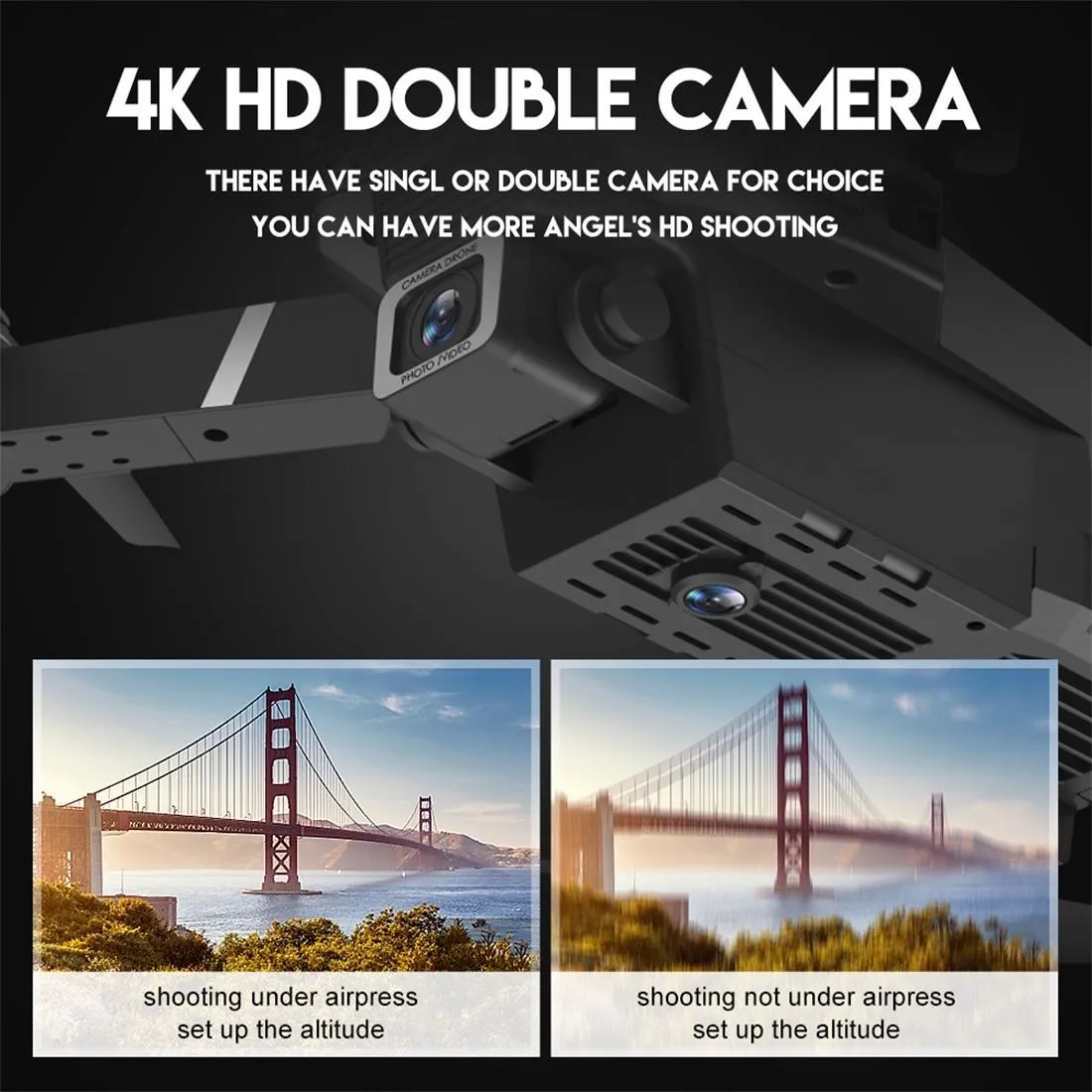 Foldable 4k Rc Quadcopter with Dual Hd Camera - Black