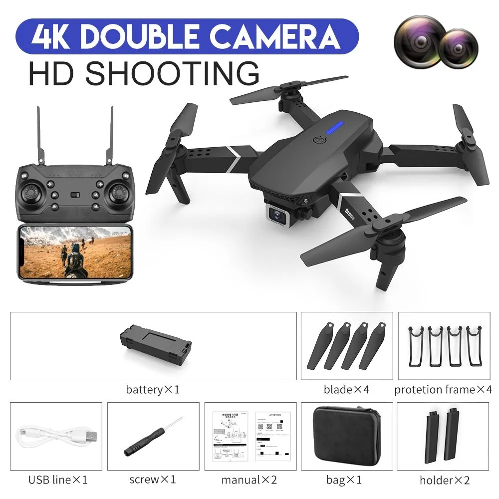 Foldable 4k Rc Quadcopter with Dual Hd Camera - Black