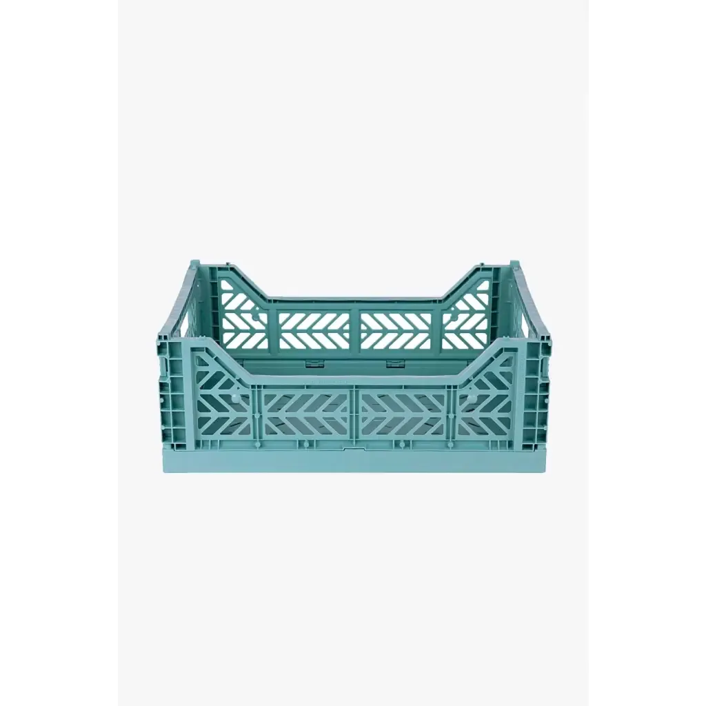 Foldable Storage Bins, Plastic Crate for Storage, Collapsible Crate, Utility Stackable Box Medium Teal