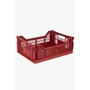 Foldable Storage Bins, Plastic Crate for Storage, Collapsible Crate, Utility Stackable Box Medium Tile Red