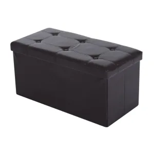 Folding Brown Faux Leather Storage Cube Ottoman Bench Seat PU Rectangular Footrest Stool Box