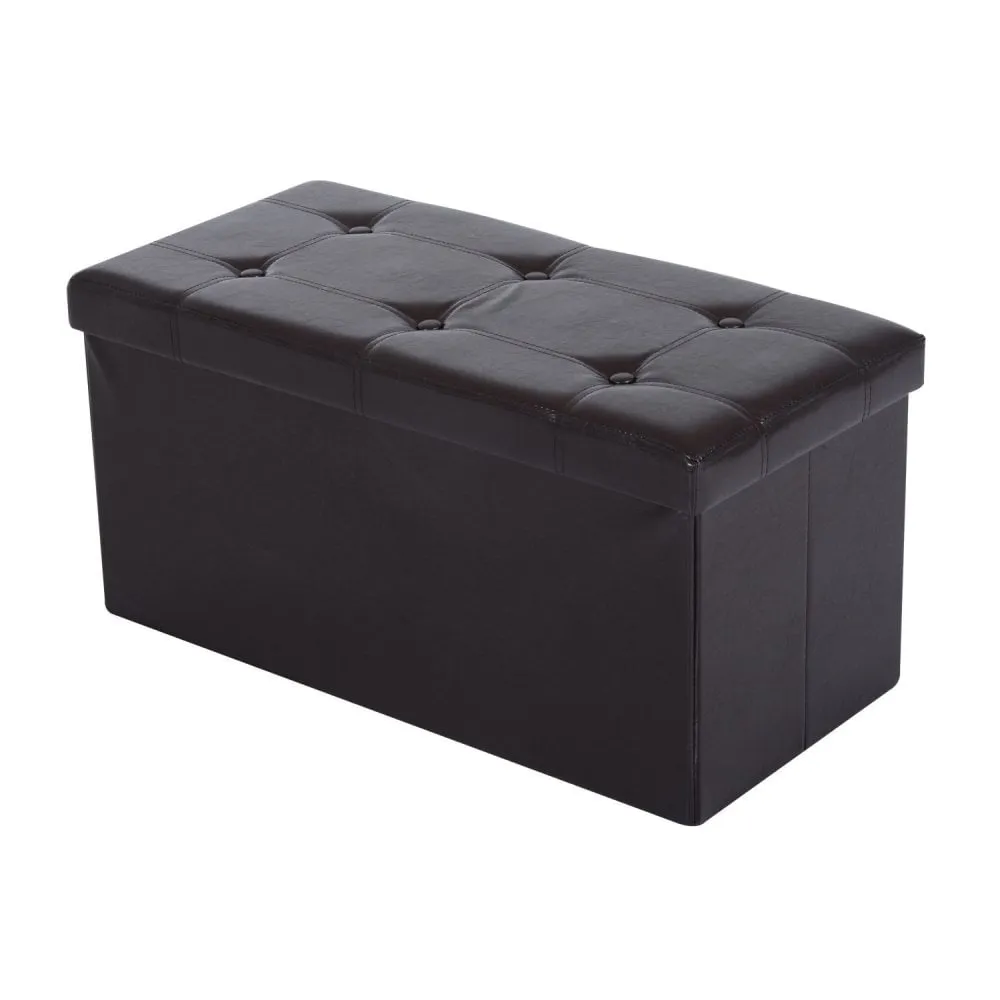 Folding Brown Faux Leather Storage Cube Ottoman Bench Seat PU Rectangular Footrest Stool Box