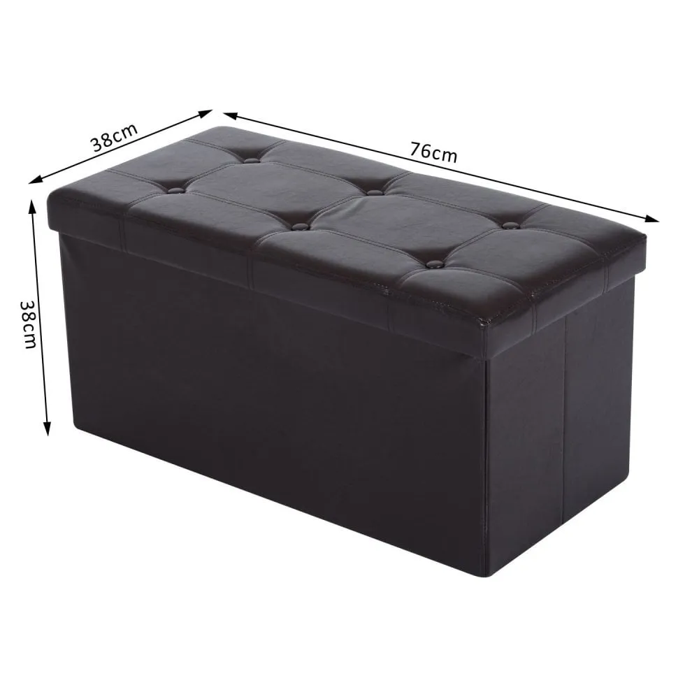 Folding Brown Faux Leather Storage Cube Ottoman Bench Seat PU Rectangular Footrest Stool Box