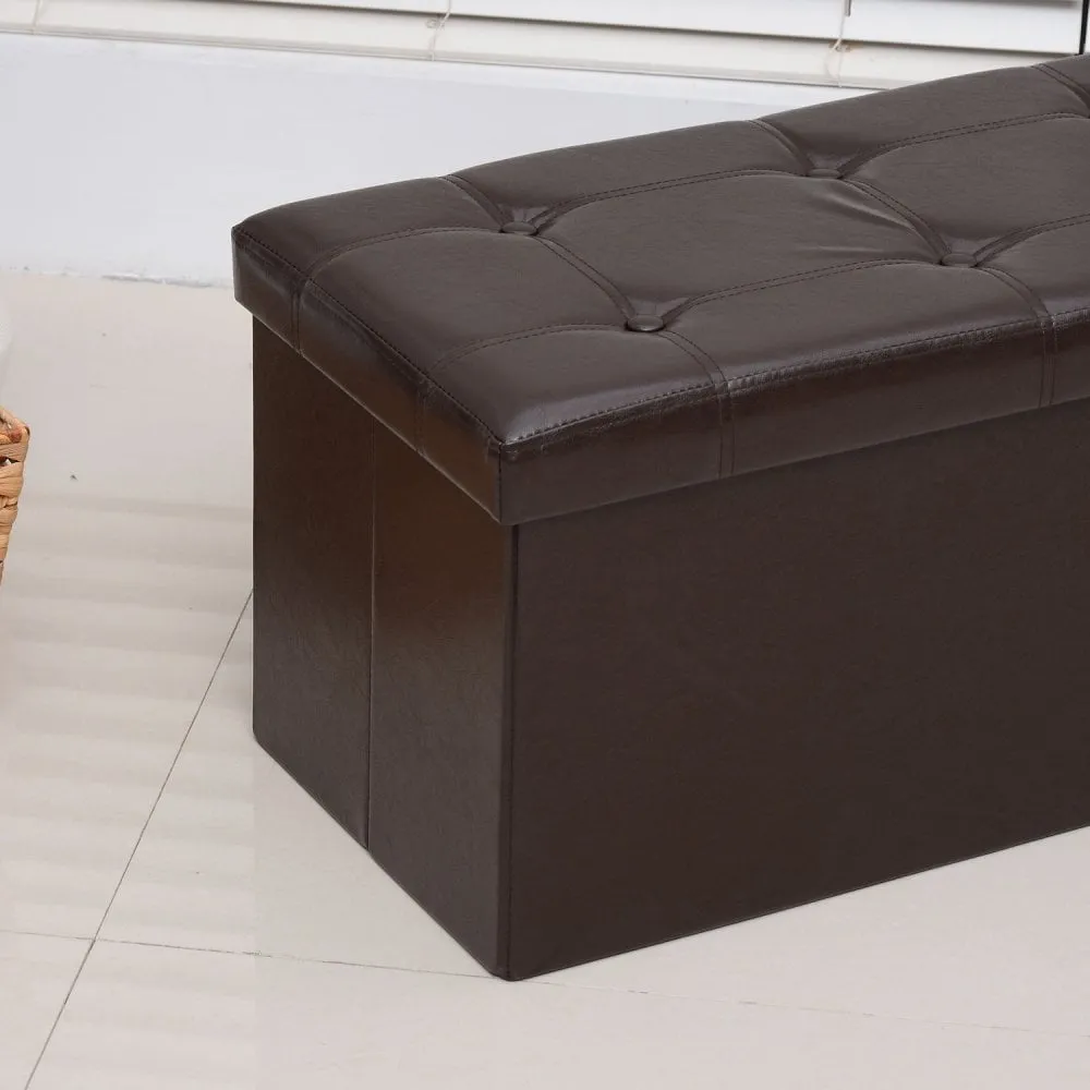 Folding Brown Faux Leather Storage Cube Ottoman Bench Seat PU Rectangular Footrest Stool Box