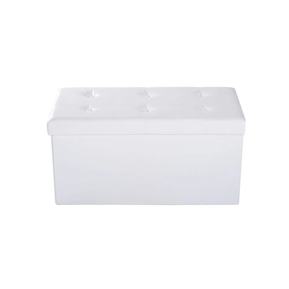 Folding Cream White Faux Leather Storage Cube Ottoman Bench Seat PU Rectangular Footrest Stool Box