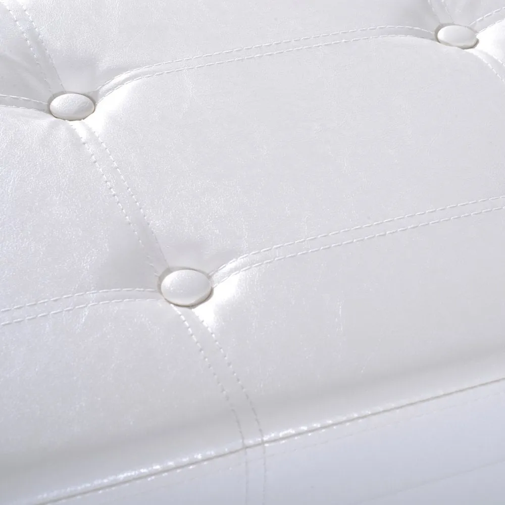 Folding Cream White Faux Leather Storage Cube Ottoman Bench Seat PU Rectangular Footrest Stool Box